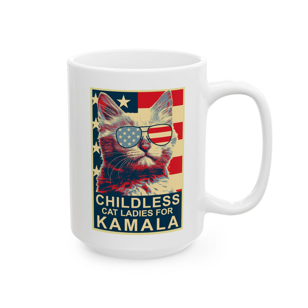 Childless Cat Lady Kamala, Ladies for Kamala Harris President 2024 White glossy Tea Coffee mug Ceramic Mug, (11oz, 15oz)