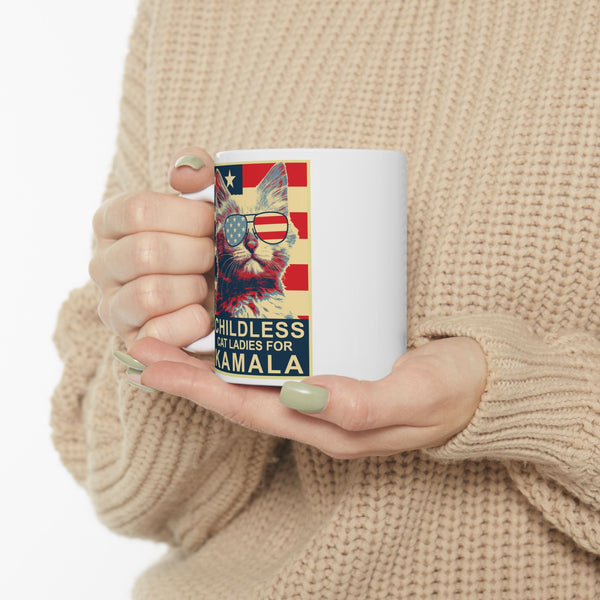 Childless Cat Lady Kamala, Ladies for Kamala Harris President 2024 White glossy Tea Coffee mug Ceramic Mug, (11oz, 15oz)