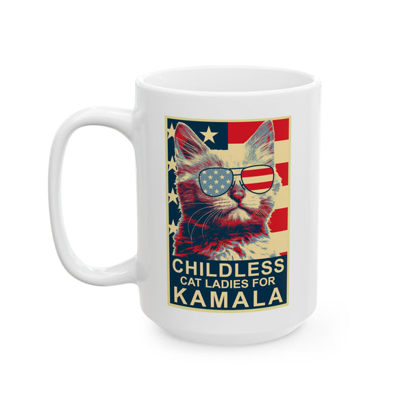 Childless Cat Lady Kamala, Ladies for Kamala Harris President 2024 White glossy Tea Coffee mug Ceramic Mug, (11oz, 15oz)