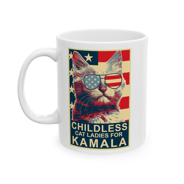 Childless Cat Lady Kamala, Ladies for Kamala Harris President 2024 White glossy Tea Coffee mug Ceramic Mug, (11oz, 15oz)