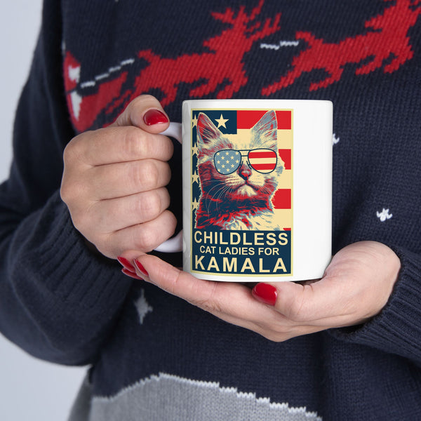 Childless Cat Lady Kamala, Ladies for Kamala Harris President 2024 White glossy Tea Coffee mug Ceramic Mug, (11oz, 15oz)