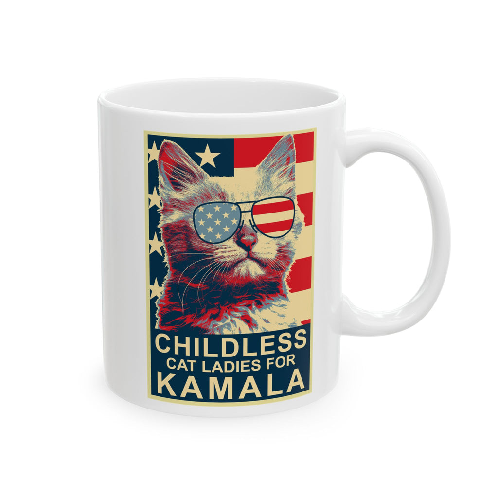 Childless Cat Lady Kamala, Ladies for Kamala Harris President 2024 White glossy Tea Coffee mug Ceramic Mug, (11oz, 15oz)