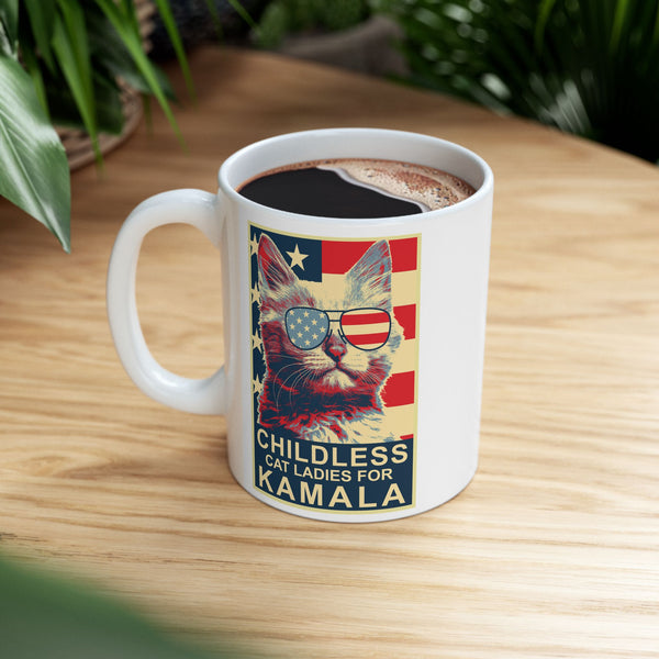 Childless Cat Lady Kamala, Ladies for Kamala Harris President 2024 White glossy Tea Coffee mug Ceramic Mug, (11oz, 15oz)