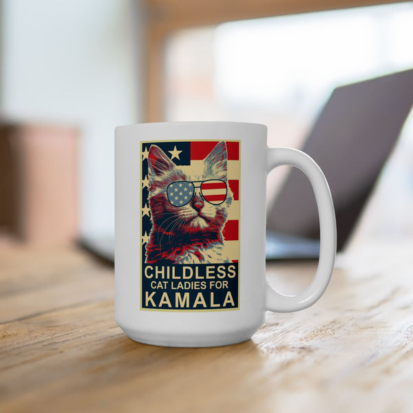 Childless Cat Lady Kamala, Ladies for Kamala Harris President 2024 White glossy Tea Coffee mug Ceramic Mug, (11oz, 15oz)