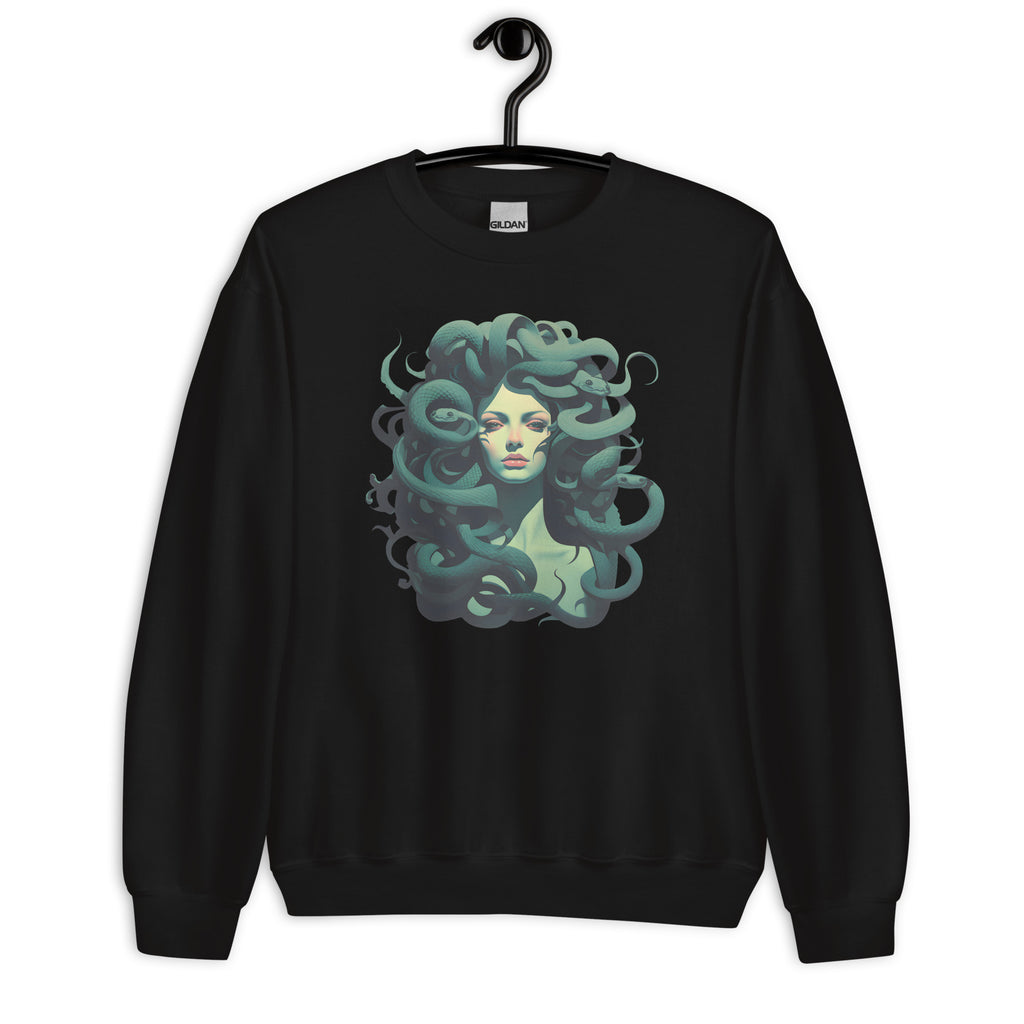 Medusa's Gaze: Serene Beauty in Emerald Hues- Medusa Sweatshirt, Gorgon Medusa Comfy Sweatshirt, Greek Mythology Unisex Sweatshirt