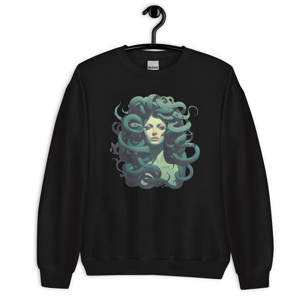 Medusa's Gaze: Serene Beauty in Emerald Hues- Medusa Sweatshirt, Gorgon Medusa Comfy Sweatshirt, Greek Mythology Unisex Sweatshirt