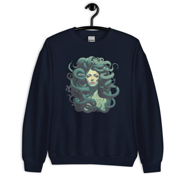 Medusa's Gaze: Serene Beauty in Emerald Hues- Medusa Sweatshirt, Gorgon Medusa Comfy Sweatshirt, Greek Mythology Unisex Sweatshirt