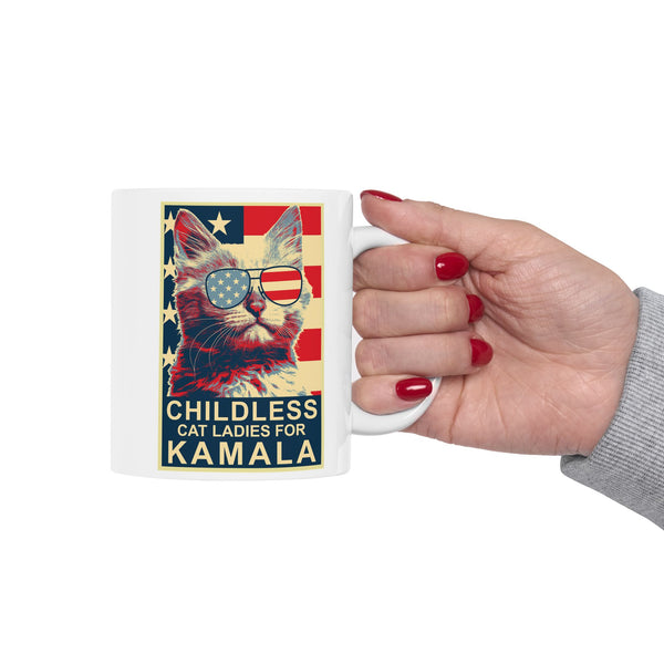 Childless Cat Lady Kamala, Ladies for Kamala Harris President 2024 White glossy Tea Coffee mug Ceramic Mug, (11oz, 15oz)