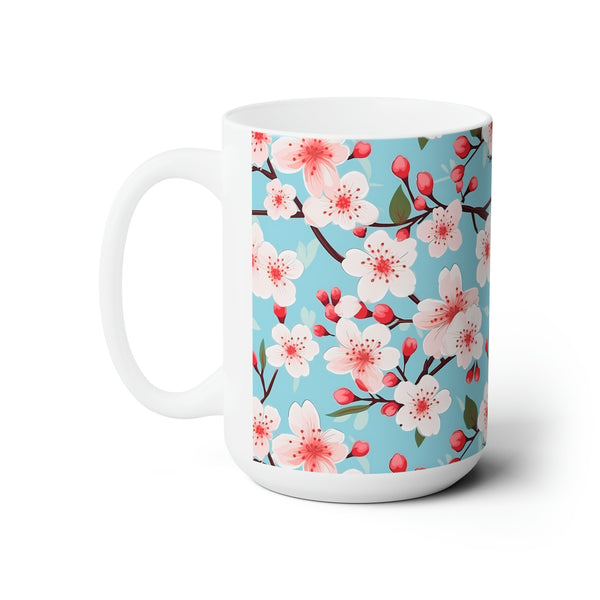 Serenade of Cherry Blossoms- Light Pink on Baby Blue, Cottagecore Mug, Cherry Blossoms Mug, Botanical Tea Cup, Boho Flower Mug, Floral Mug