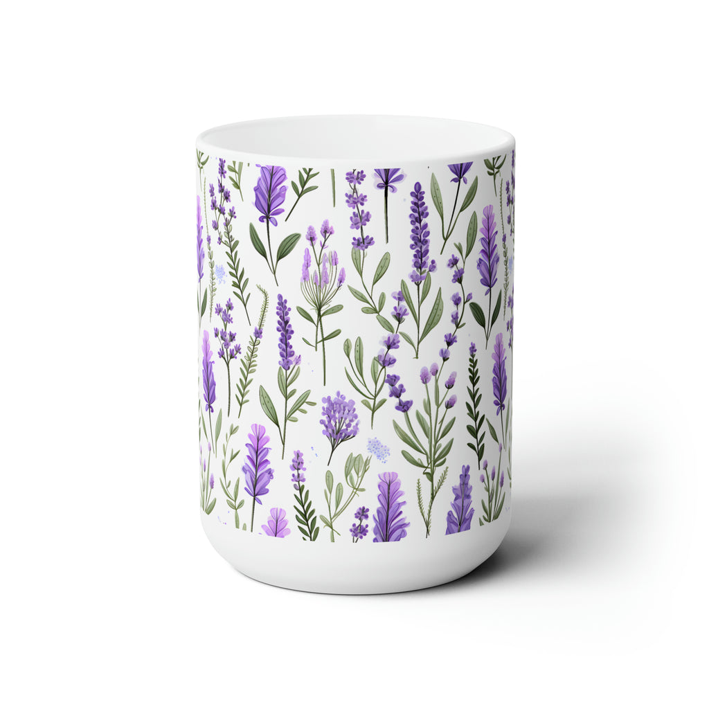 Lavender Serenity Purple Blooms and Green Leaves Floral, Cottagecore Mug, Cherry Blossoms Mug, Botanical Tea Cup, Boho Flower Mug