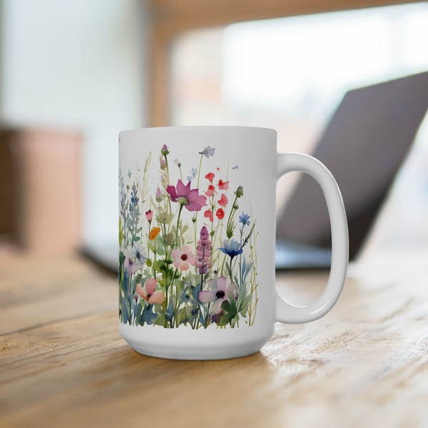 Pressed Flowers Mug, Wildflowers Mug, Cottagecore Coffee Mug, Vintage Botanical Tea Cup, Boho Flower Mug, Floral Coffee Mug, Boho Coffee Cup Ceramic Mug 15oz