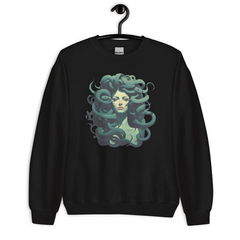 Medusa's Gaze: Serene Beauty in Emerald Hues- Medusa Sweatshirt, Gorgon Medusa Comfy Sweatshirt, Greek Mythology Unisex Sweatshirt