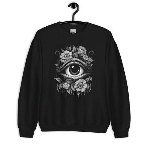 Gothic Reverie- Dark Eyeball with Floral Enchantment Eyeball Flower | Dark Cottagecore Grunge Clothing | Gothic Horror Shirt Unisex Sweatshirt