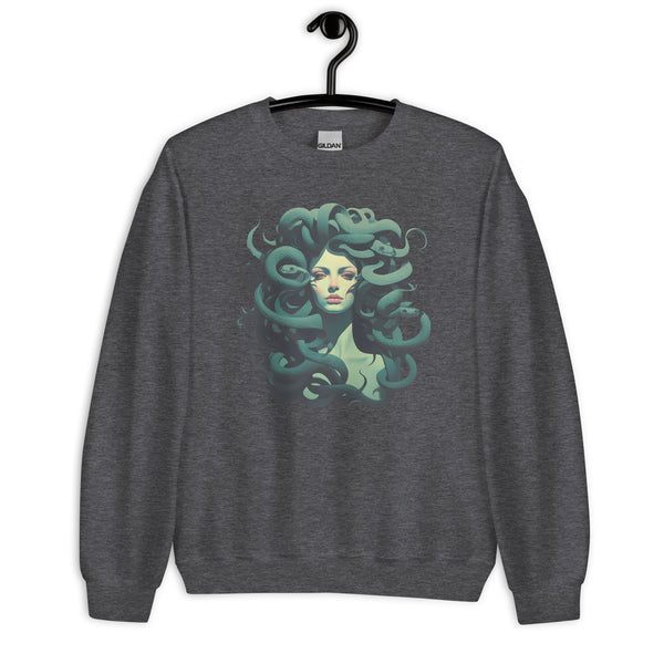 Medusa's Gaze: Serene Beauty in Emerald Hues- Medusa Sweatshirt, Gorgon Medusa Comfy Sweatshirt, Greek Mythology Unisex Sweatshirt