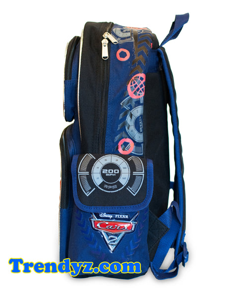 Disney Pixar Cars 2 - Slip Stream: Max Schnell, Francesco Bernoulli & Lightning McQueen, Large School Backpack 16"