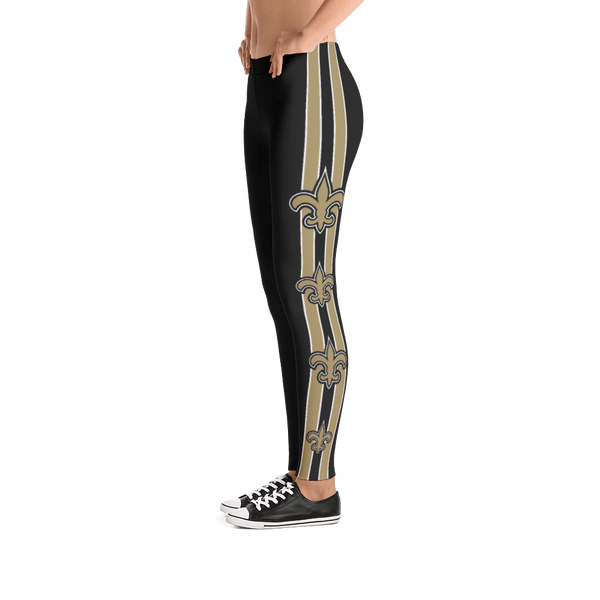 New Orleans Saints Black Leggings with Gold Fleur de Lis