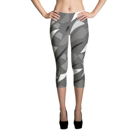 Trendy Grey Geometric Design Capri Leggings Made in USA