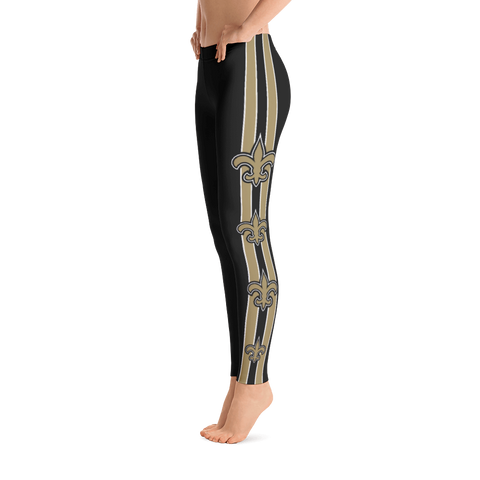 New Orleans Saints Black Leggings with Gold Fleur de Lis