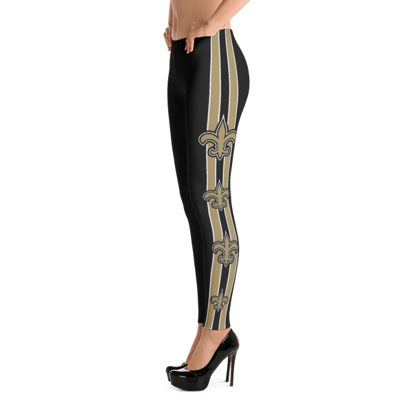 New Orleans Saints Black Leggings with Gold Fleur de Lis