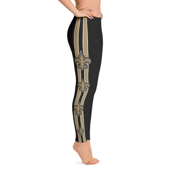 New Orleans Saints Black Leggings with Gold Fleur de Lis