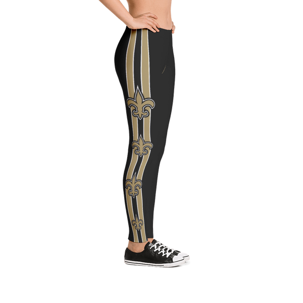 New Orleans Saints Black Leggings with Gold Fleur de Lis